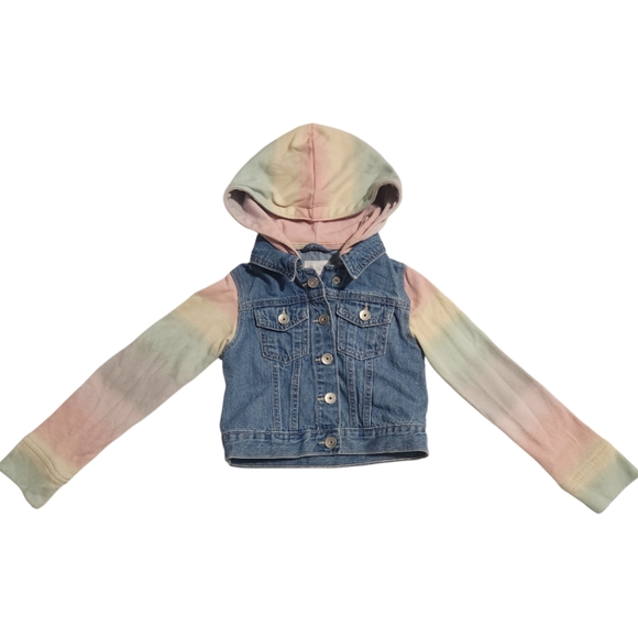Kids Ombre Rainbow Sleeve Hooded Denim Jacket/ Children's Place/ Size 5/6(S) - Picture 2 of 4